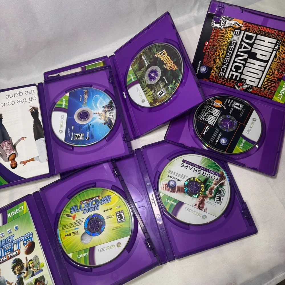 Microsoft Xbox 360 E Console Model 1538 Black Bundle Kinect 5 Games Controller